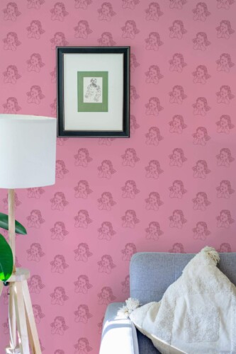Eastern European style living room decorated with Cupid peel and stick wallpaper