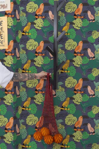 Scandinavian style kitchen decorated with Cute bold tropical peel and stick wallpaper