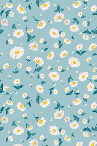 Pattern repeat of Cute daisy in blue and white removable wallpaper design