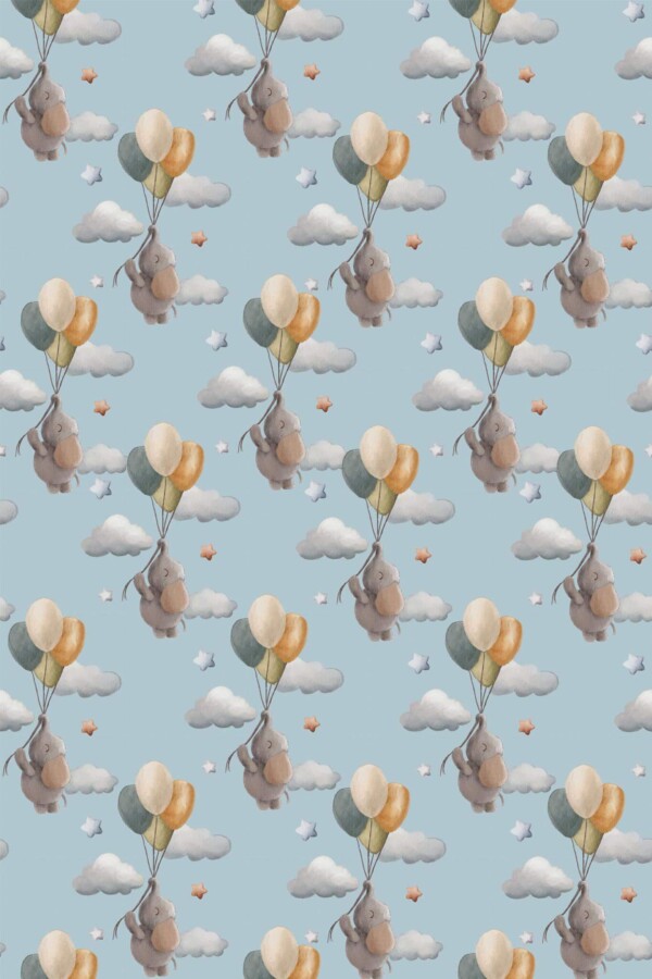 Pattern repeat of Cute elephant removable wallpaper design