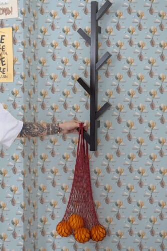 Scandinavian style kitchen decorated with Cute elephant peel and stick wallpaper
