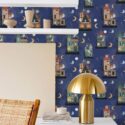 Modern style dining room decorated with Cute halloween town peel and stick wallpaper