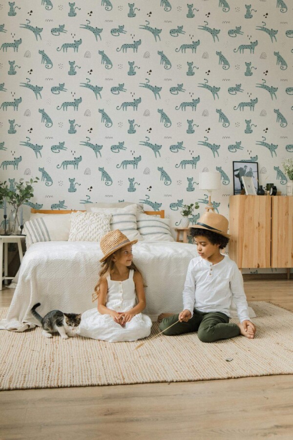 Scandinavian style bedroom decorated with Cute leopard peel and stick wallpaper