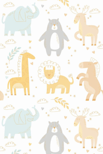 Pattern repeat of Cute Pastel Animals removable wallpaper design