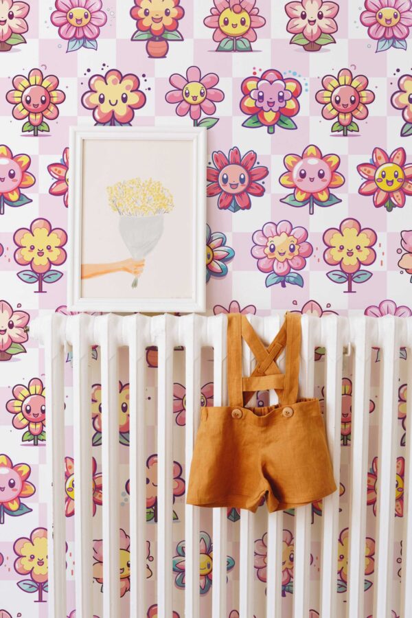 Fancy Walls Pink Floral peel and stick wallpaper for nursery walls.