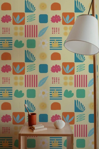 Minimal style bathroom decorated with Cute sun peel and stick wallpaper