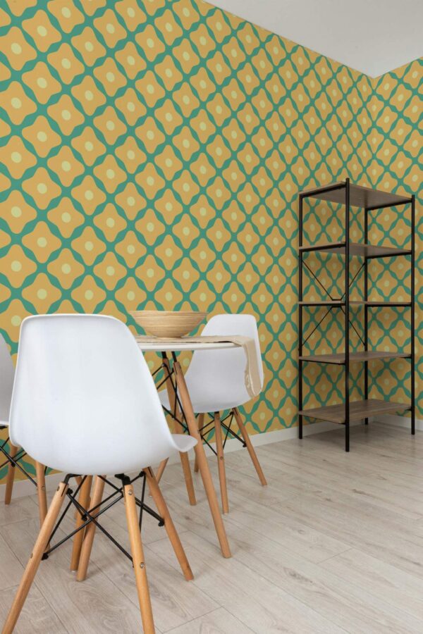 Minimalist style dining room decorated with Cute vintage flowers peel and stick wallpaper