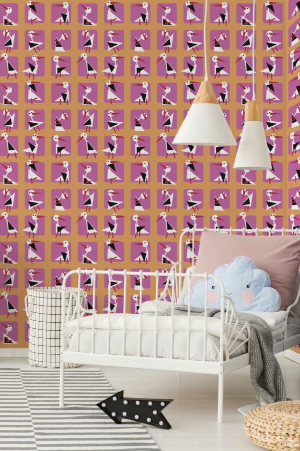 Dainty Bright Storks removable wallpaper from Fancy Walls
