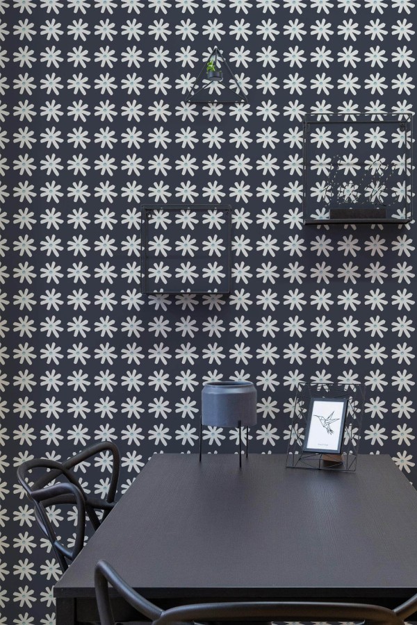 Industrial modern style dining room decorated with Daisies peel and stick wallpaper