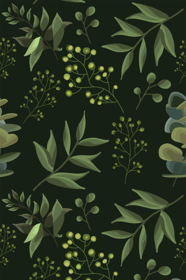 Pattern repeat of Dark botanical removable wallpaper design