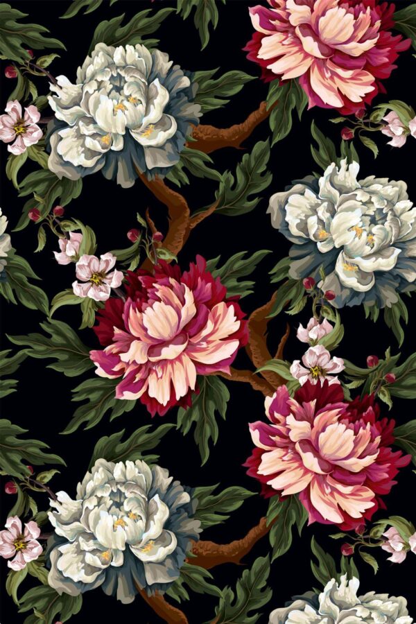 Pattern repeat of Dark garden removable wallpaper design