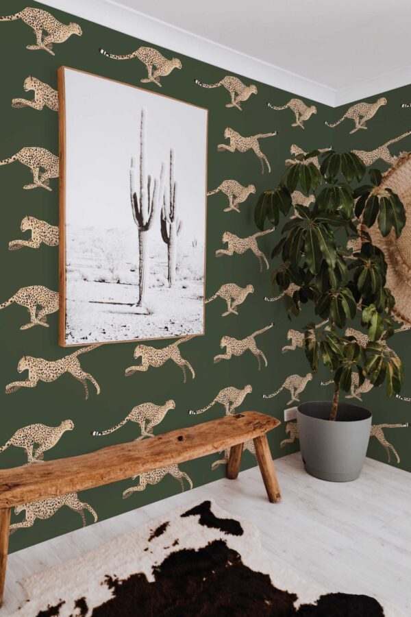 Fancy Walls Dark Green Cheetah self-adhesive wallpaper