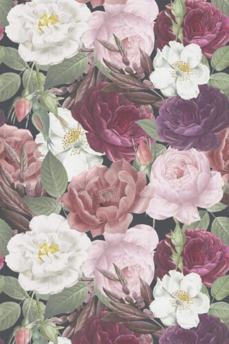 Pattern repeat of Dark peonies removable wallpaper design
