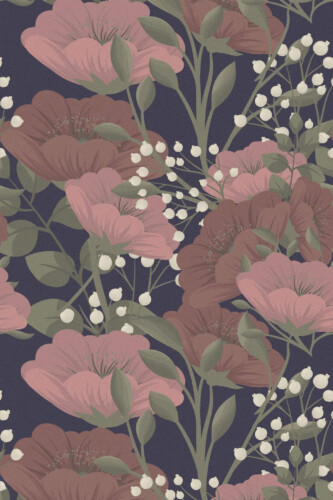 Pattern repeat of Dark red floral removable wallpaper design