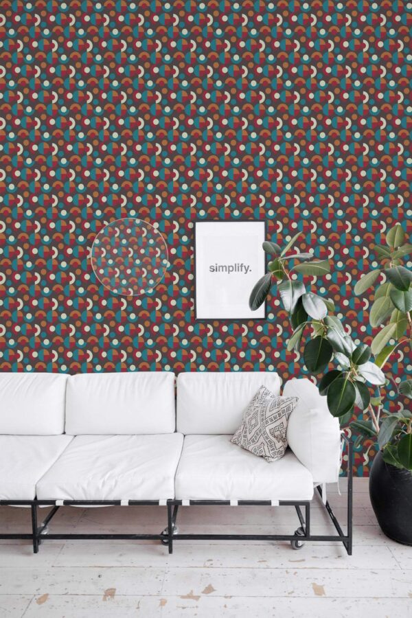 Minimal industrial style living room decorated with Dark retro peel and stick wallpaper