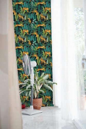 Minimal style living room decorated with Dark secret garden peel and stick wallpaper
