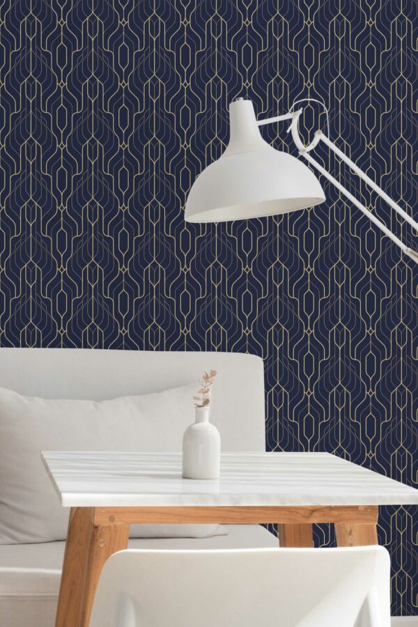 Dark Blue Art Deco traditional wallpaper in blue by Fancy Walls