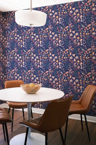 Deep blue mushrooms garden self-adhesive wallpaper by Fancy Walls