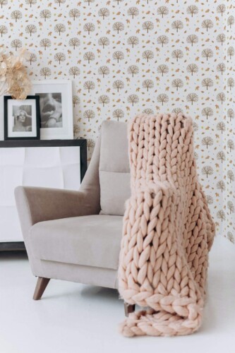 Boho style living room decorated with Deer fall peel and stick wallpaper