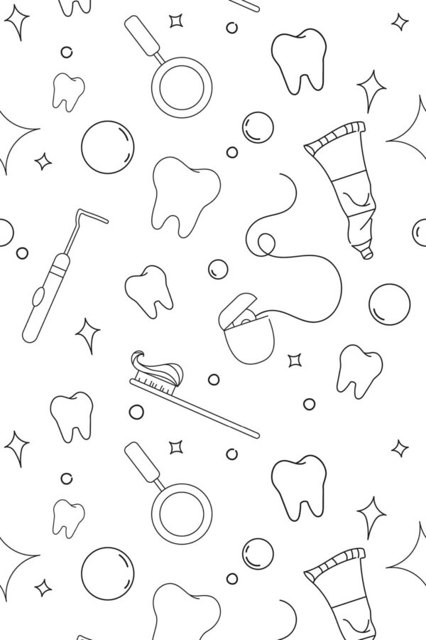 Fancy Walls peel and stick wallpaper with cute dental line art in black and white