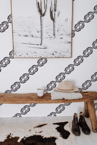 Scandinavian style entryway decorated with Diagonal abstract shape stripes peel and stick wallpaper