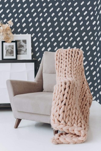 Boho style living room decorated with Diagonal Brush stroke peel and stick wallpaper