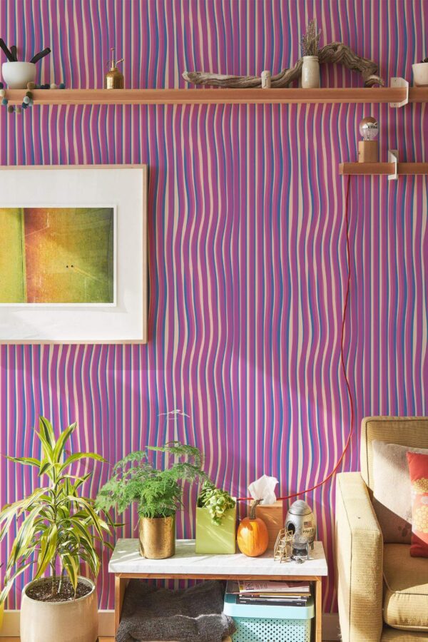 Southwestern style living room decorated with Distorted lines peel and stick wallpaper