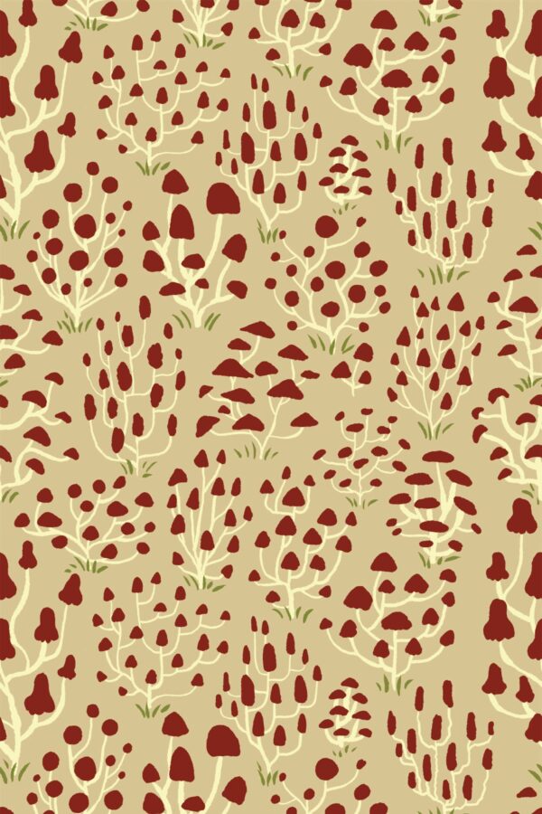 Fancy Walls Ditsy Mushrooms Red Beige Soft peel and stick wallpaper
