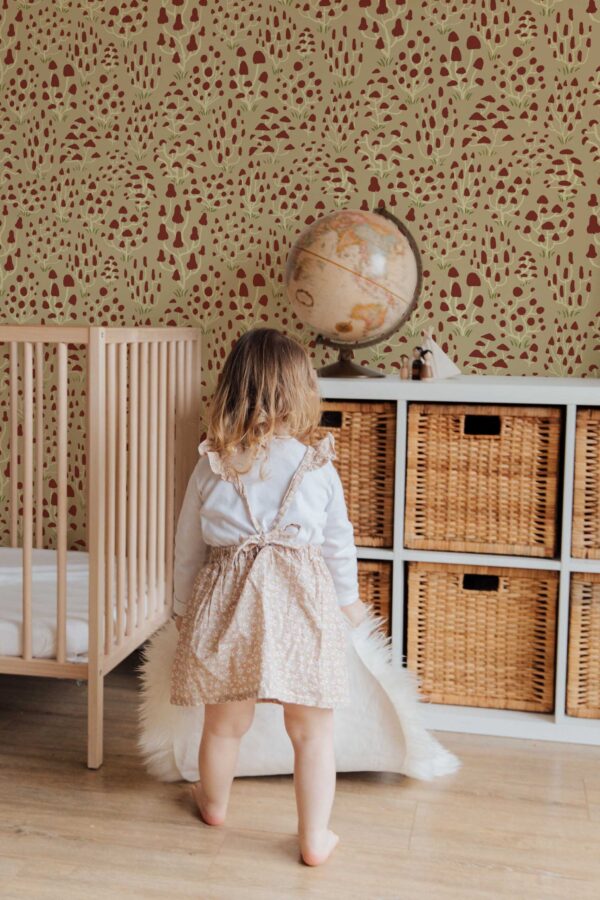 Fancy Walls Ditsy Mushrooms Red Beige Soft traditional wallpaper