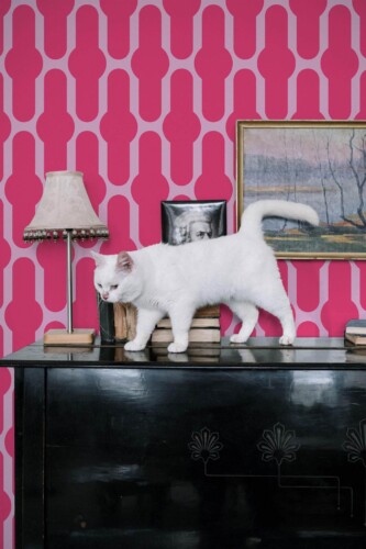Industrial style music room decorated with Doll Inspired Home peel and stick wallpaper