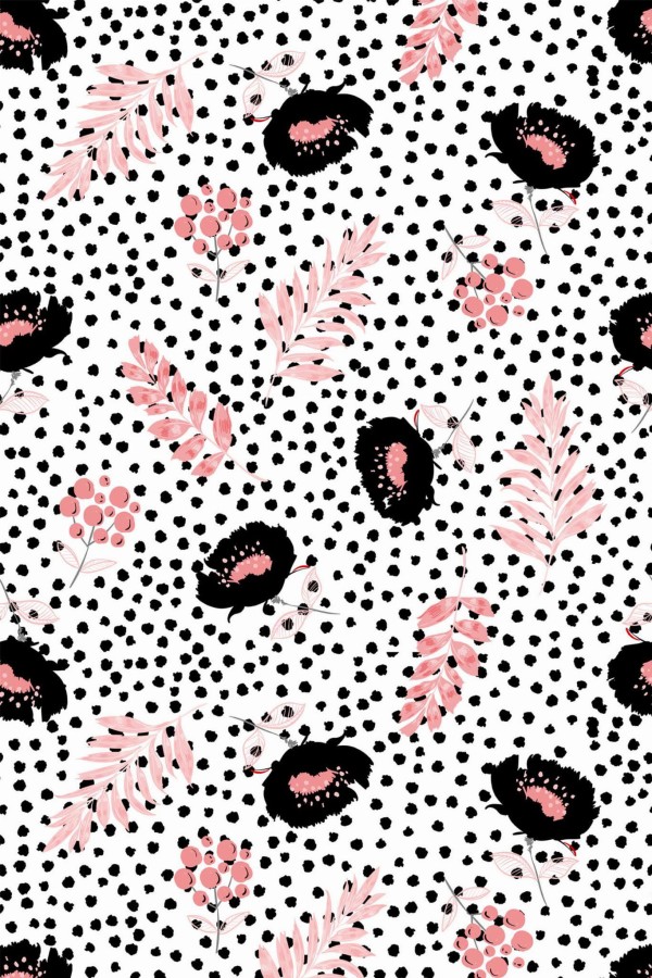 Pattern repeat of Dotted floral removable wallpaper design