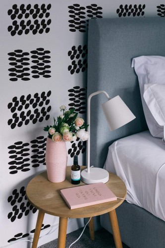 Rustic style bedroom decorated with Dotted square peel and stick wallpaper