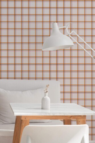 Minimal style dining room decorated with Eclectic plaid peel and stick wallpaper