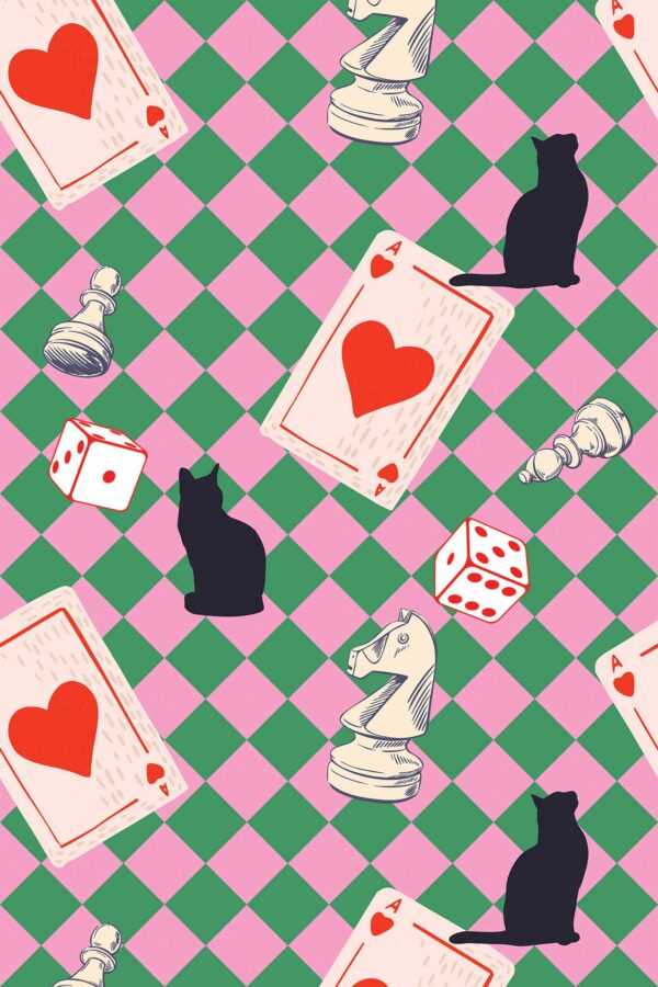 Playful Cats and Cards Wallpaper