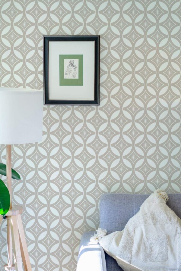Eastern European style living room decorated with Elegant geometric circles peel and stick wallpaper