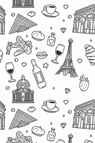 Pattern repeat of Elements of Paris removable wallpaper design
