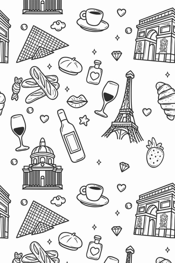 Pattern repeat of Elements of Paris removable wallpaper design