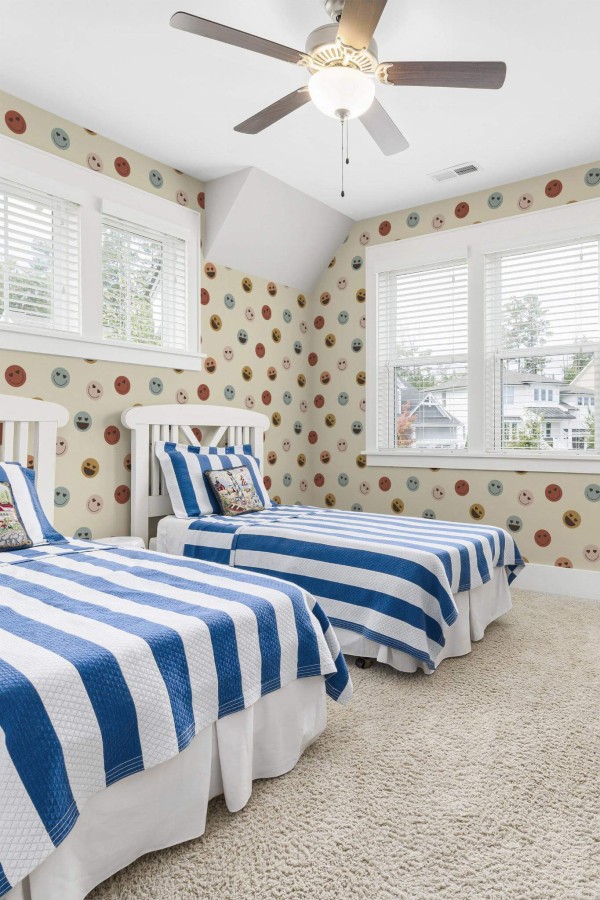 oastal style kids room decorated with Emoji peel and stick wallpaper