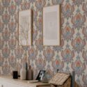 Scandinavian style bedroom decorated with Ethnic floral peel and stick wallpaper