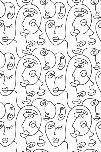 Pattern repeat of Faces one line removable wallpaper design