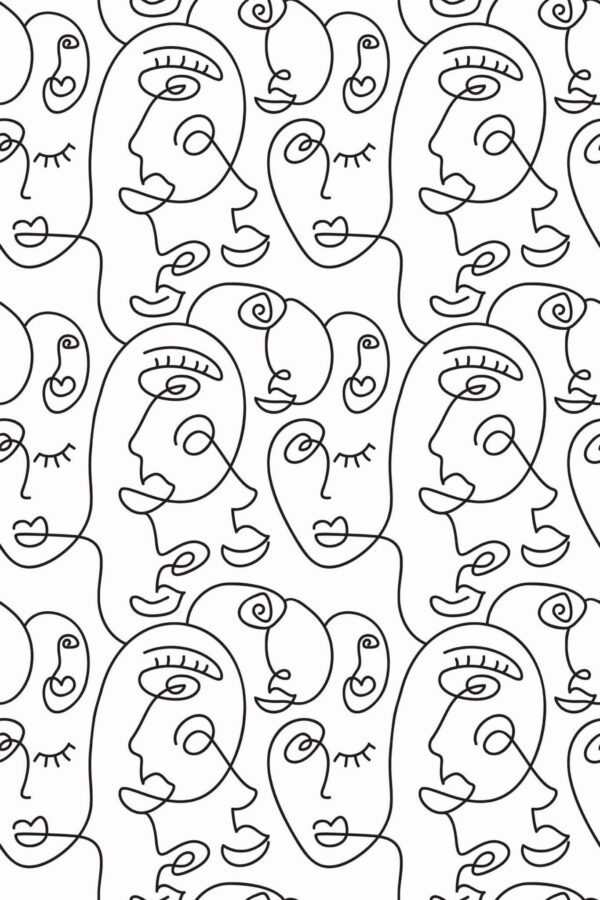 Pattern repeat of Faces one line removable wallpaper design