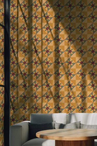 Scandinavian style living room decorated with Fall geometry peel and stick wallpaper