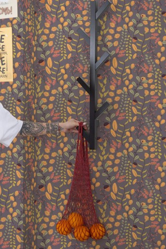 Scandinavian style kitchen decorated with Fall peel and stick wallpaper