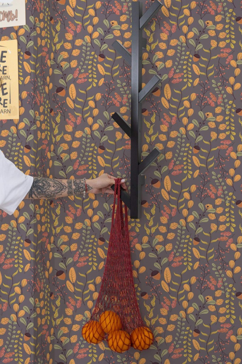 Scandinavian style kitchen decorated with Fall peel and stick wallpaper