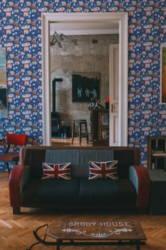 Fancy Walls winter houses peel and stick wallpaper