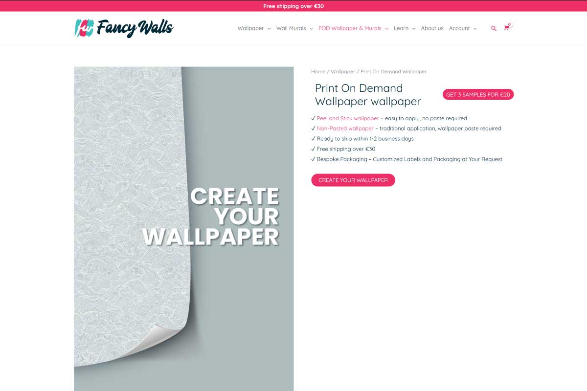 fancy walls print on demand wallpaper service