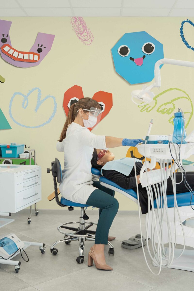 Playful Dental Canvas wall mural with colorful fun doodle design, perfect for dentist offices, kids’ clinics, or playful waiting rooms.
