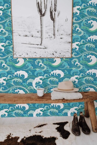 Scandinavian style entryway decorated with Fancy waves peel and stick wallpaper