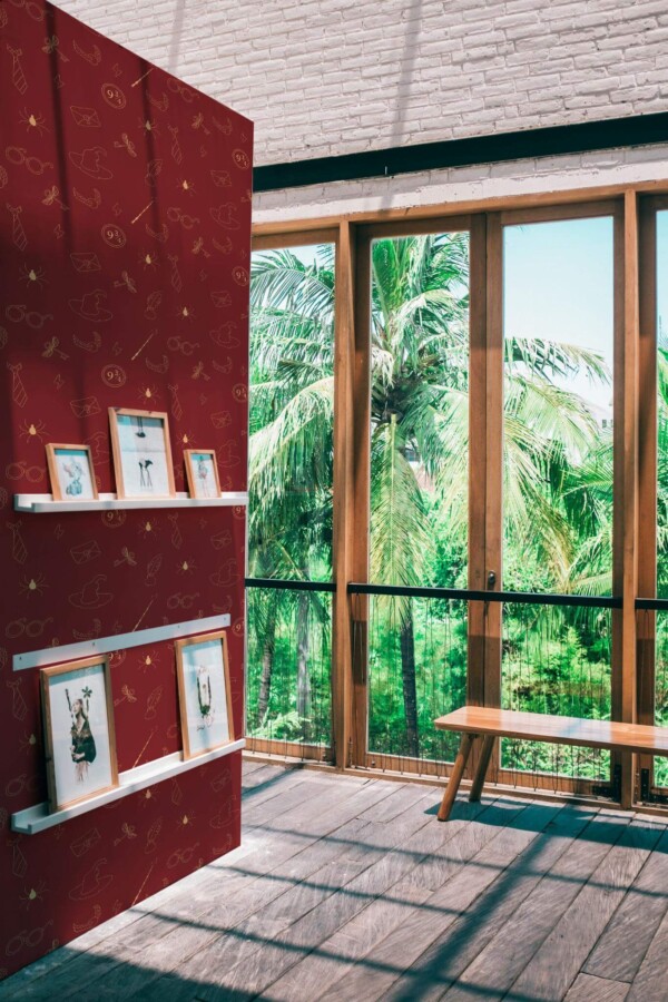 Coastal style living room decorated with Fantasy wizard peel and stick wallpaper