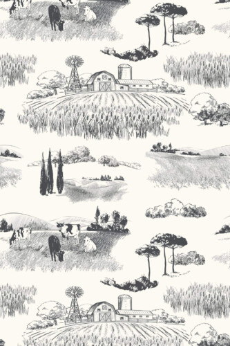 Pattern repeat of Farmhouse toile removable wallpaper design